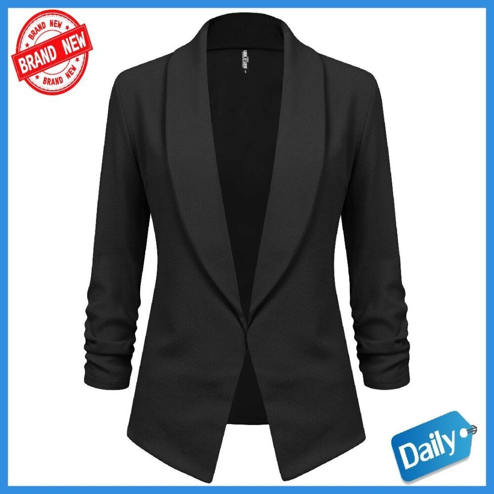 Soft 3/4 Sleeve Blazer Cardigan Jacket Open Front Work Office